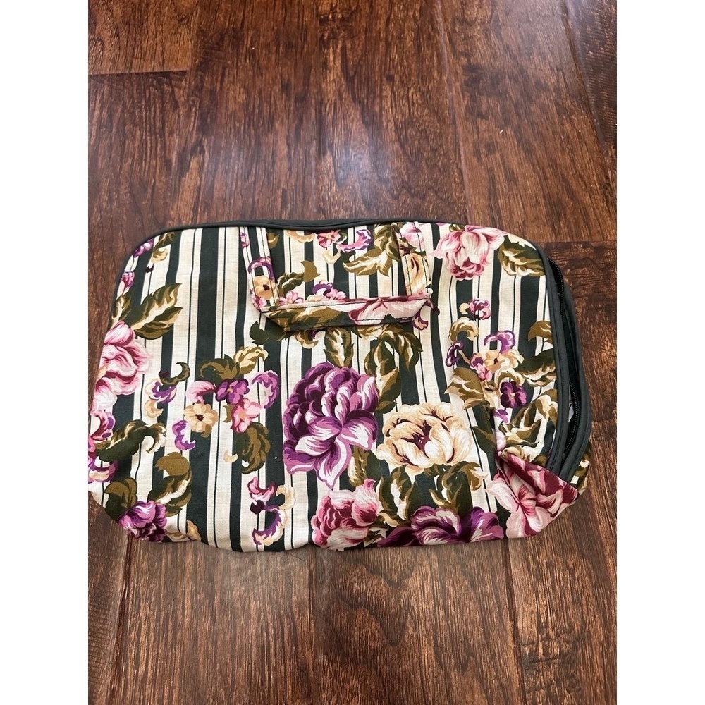 Multi-color Floral Striped Organizer Travel Pouch Clear Interior Trendy